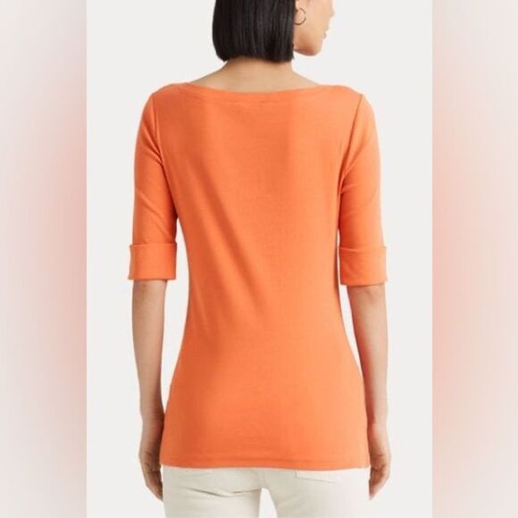 Ralph Lauren Plus Size Boatneck Elbow-Sleeve Top, Boatneck Orange Size 2X NEW - Picture 9 of 15